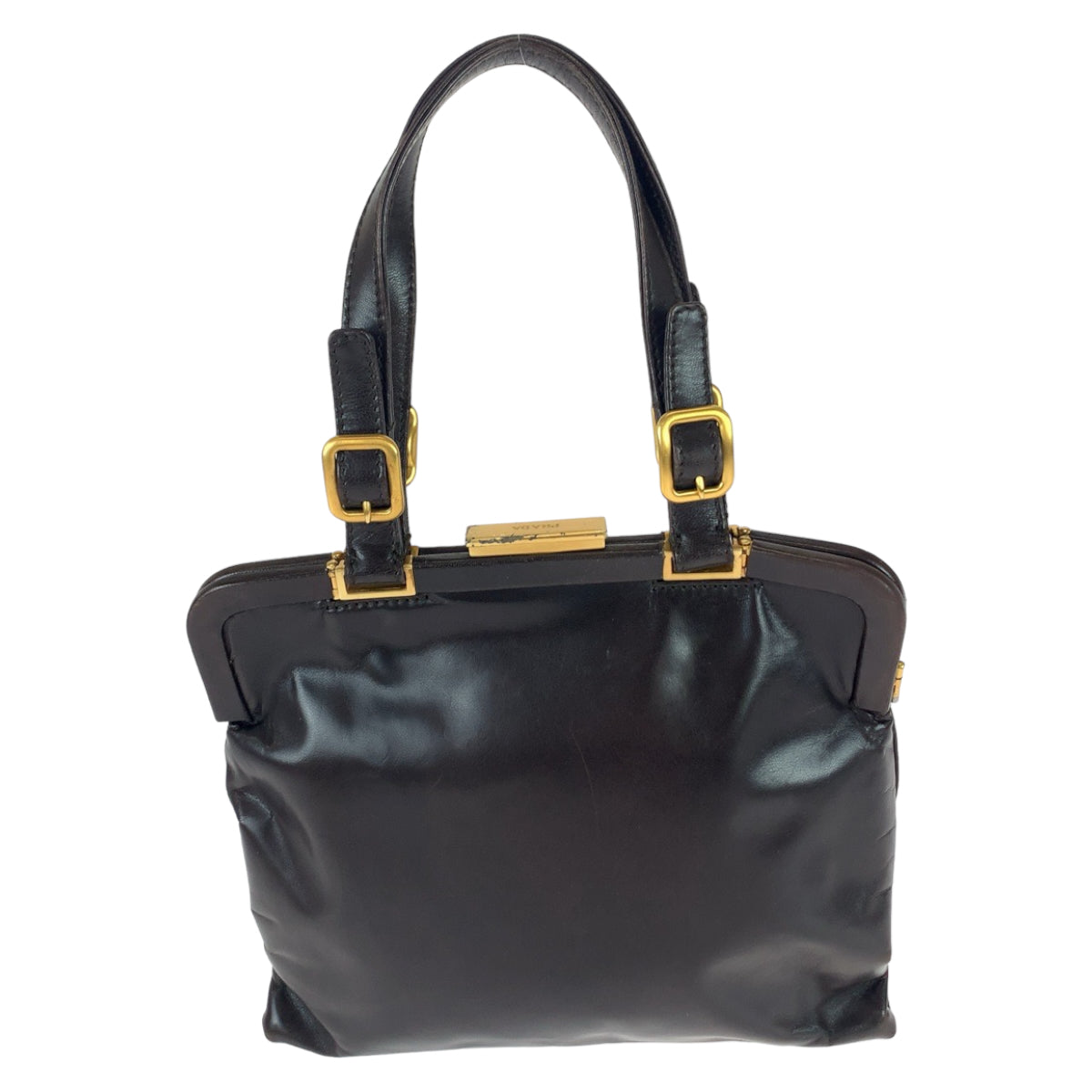 Prada Leather Handbag Dark Brown Gold