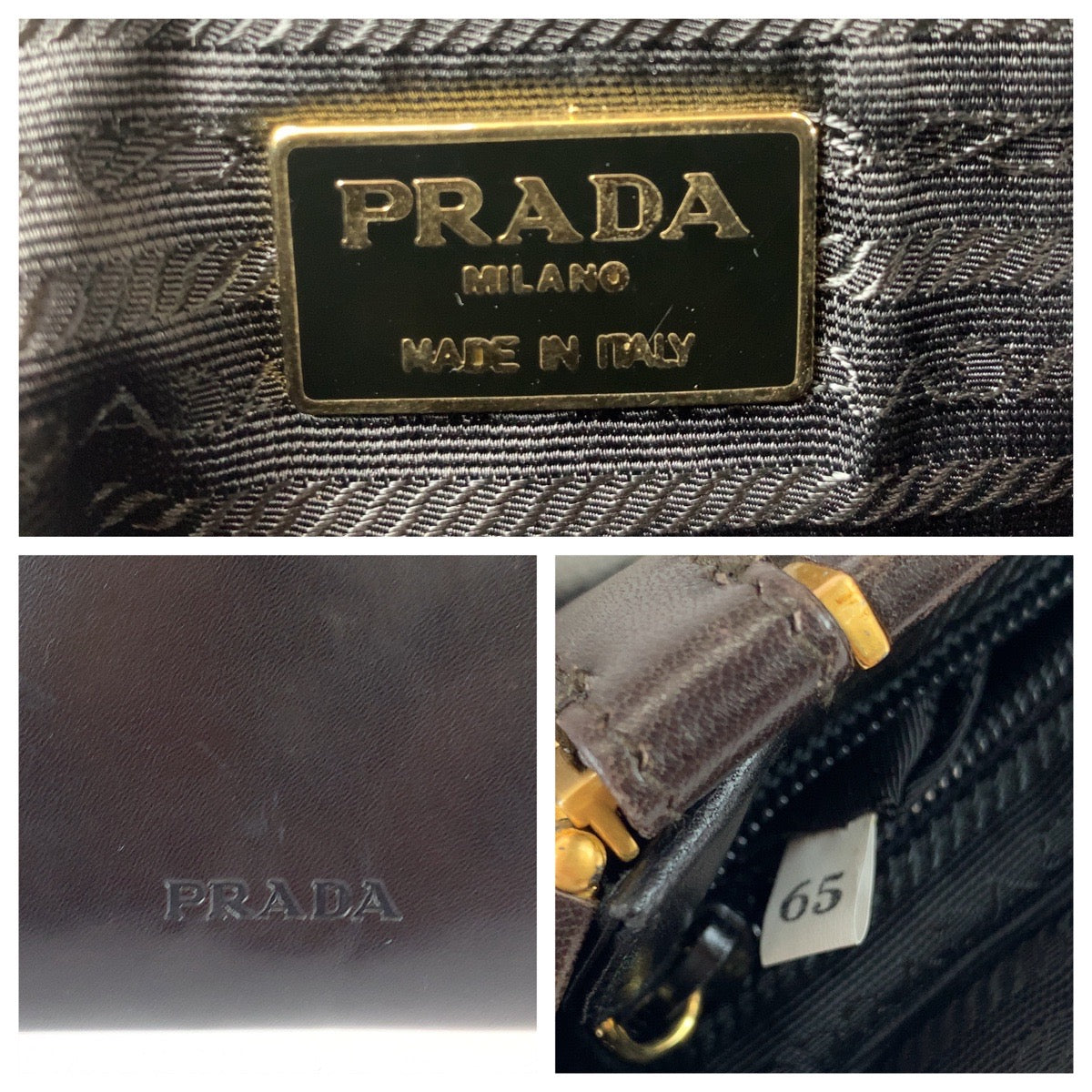 Prada Leather Handbag Dark Brown Gold