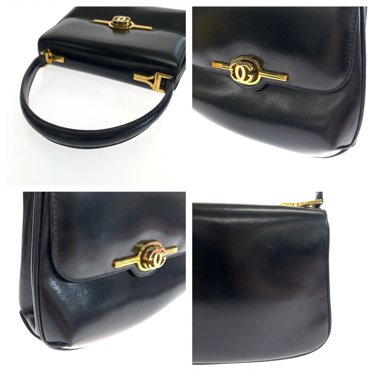 Gucci Vintage Leather Handbag Black Gold Hardware in Very Good Condition