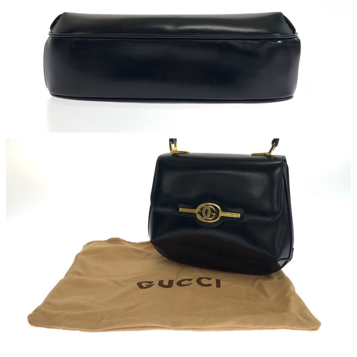 Gucci Vintage Leather Handbag Black Gold Hardware in Very Good Condition