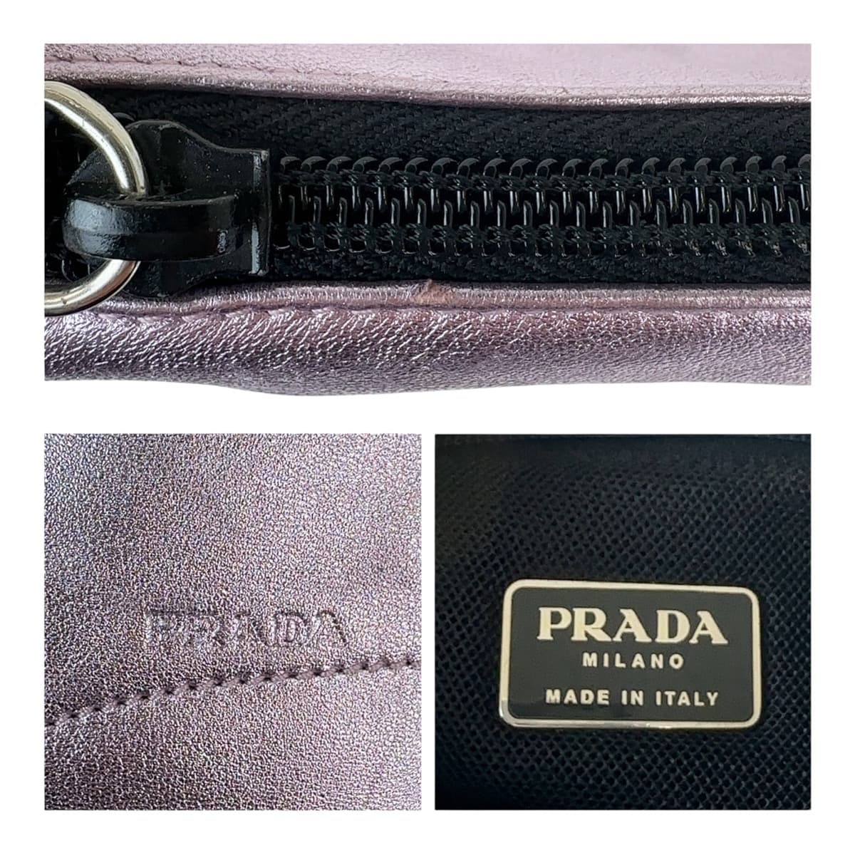 Prada Leather Shoulder Bag Metallic Pink in Very Good Condition