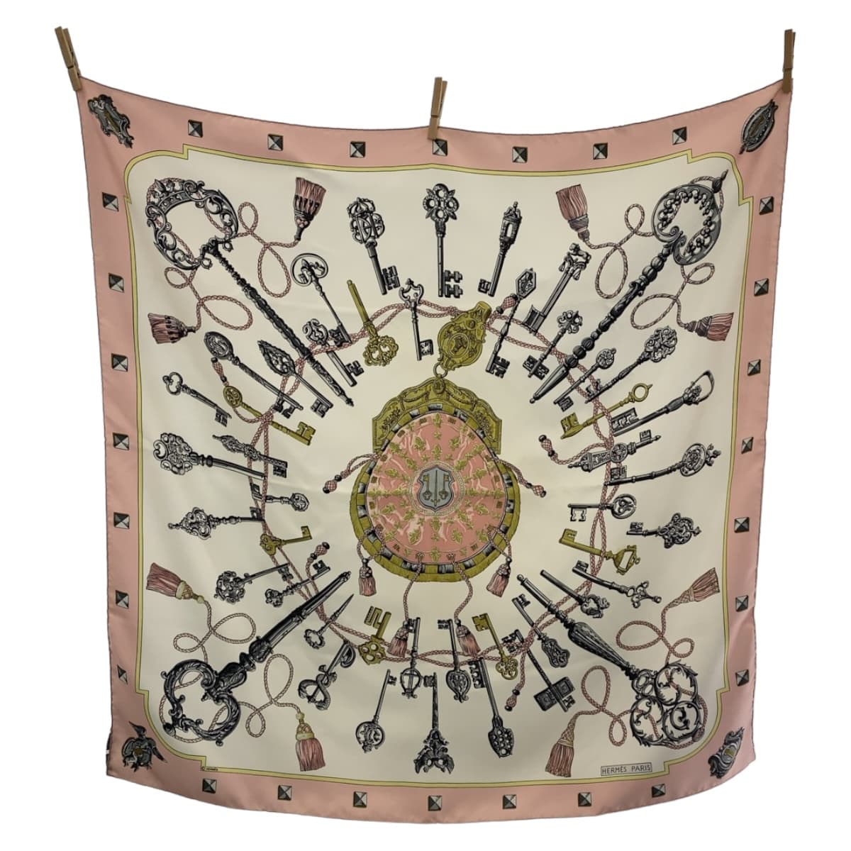 Hermes Silk Scarf Carre 90 Pink Multicolor in Very Good Condition