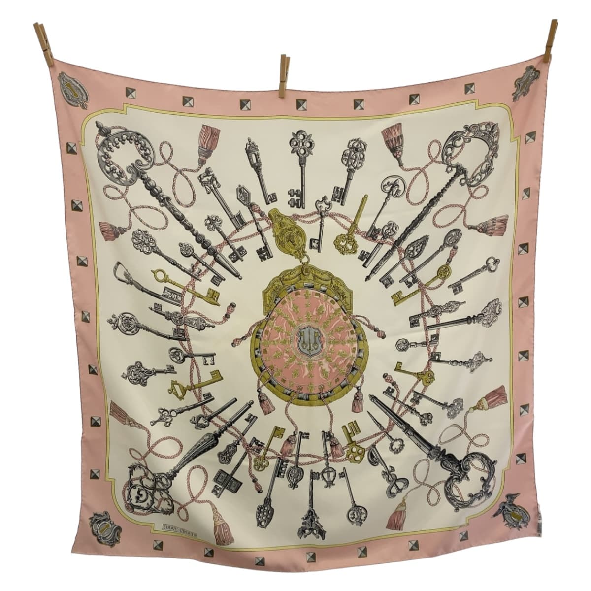 Hermes Silk Scarf Carre 90 Pink Multicolor in Very Good Condition