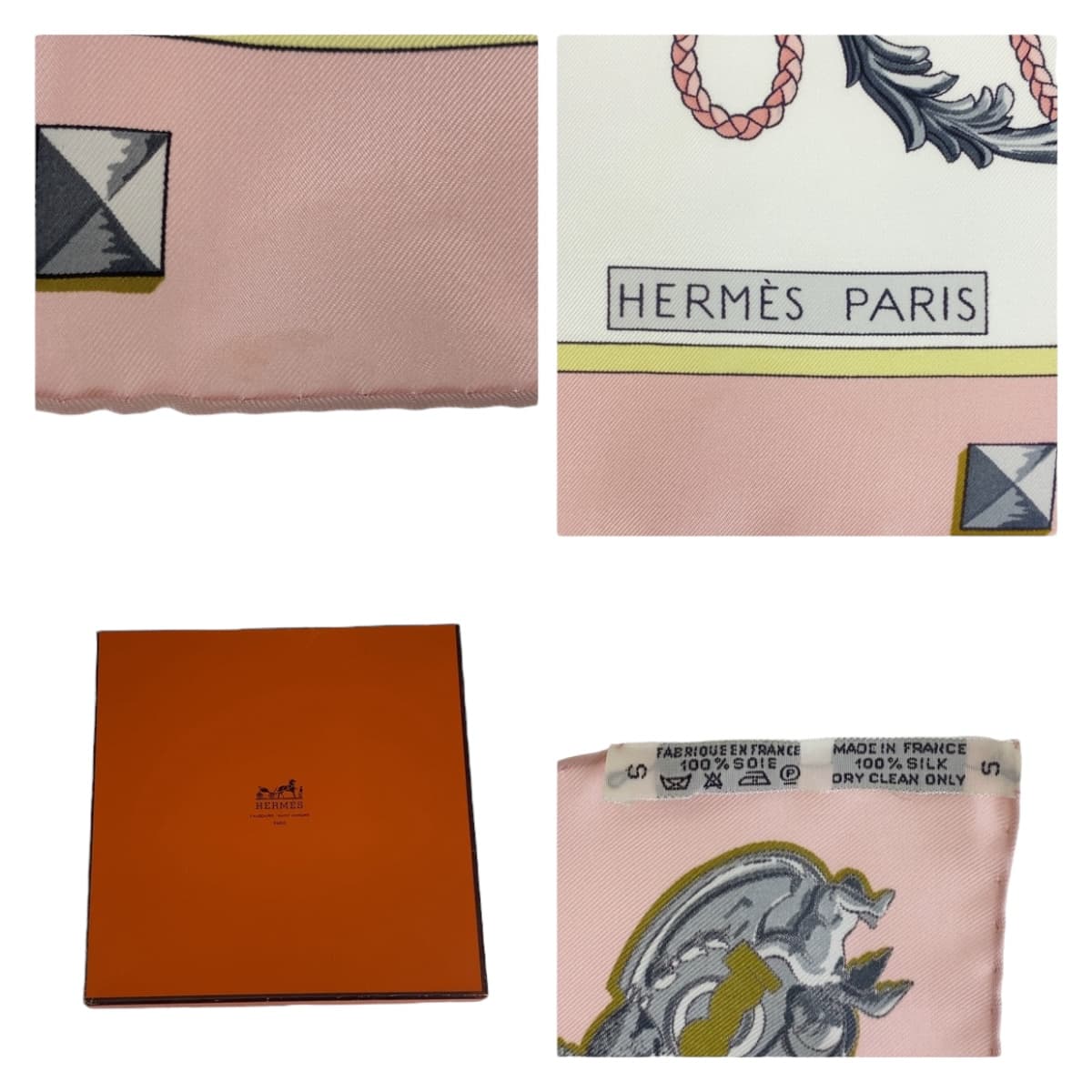 Hermes Silk Scarf Carre 90 Pink Multicolor in Very Good Condition