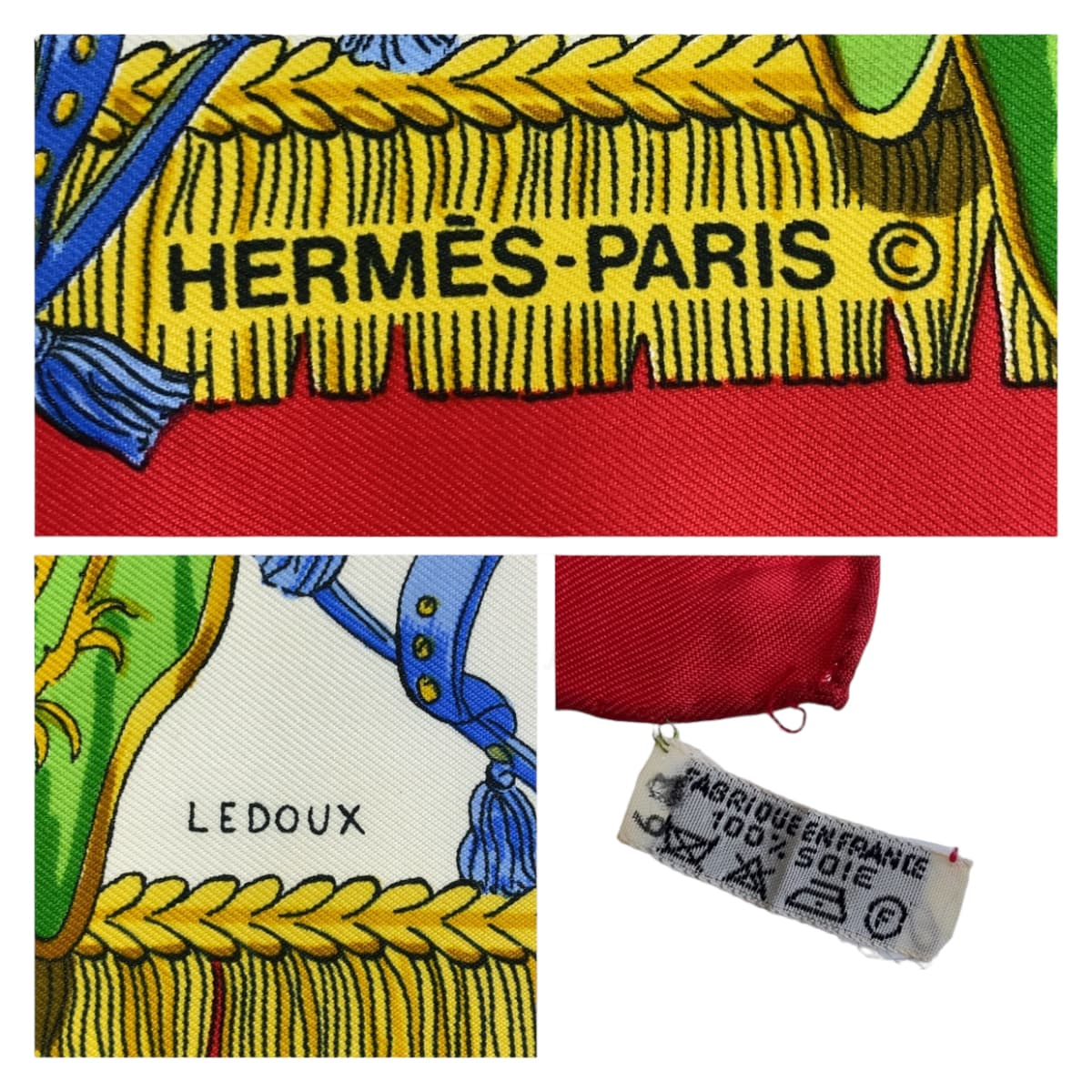 Hermes CAPARACONS Silk Scarf 90 Red Multicolor in Very Good Condition