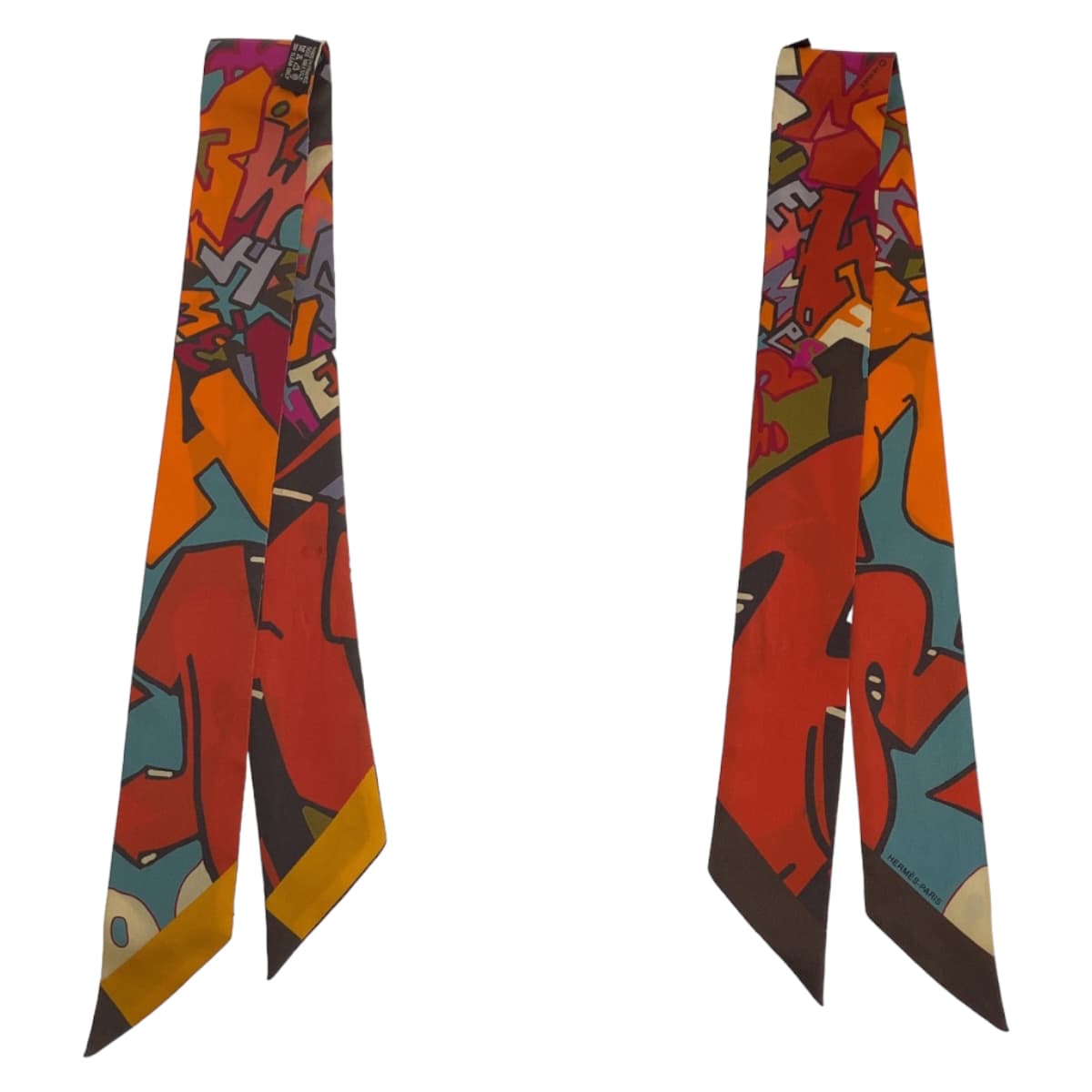 Hermes Silk GRAFF Graffiti Twilly Scarf in Very Good Condition