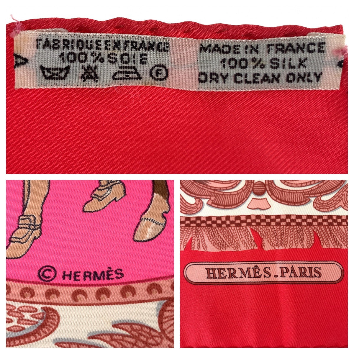 Hermes Silk Scarf Carré 90 Red Pink Brown in Very Good Condition