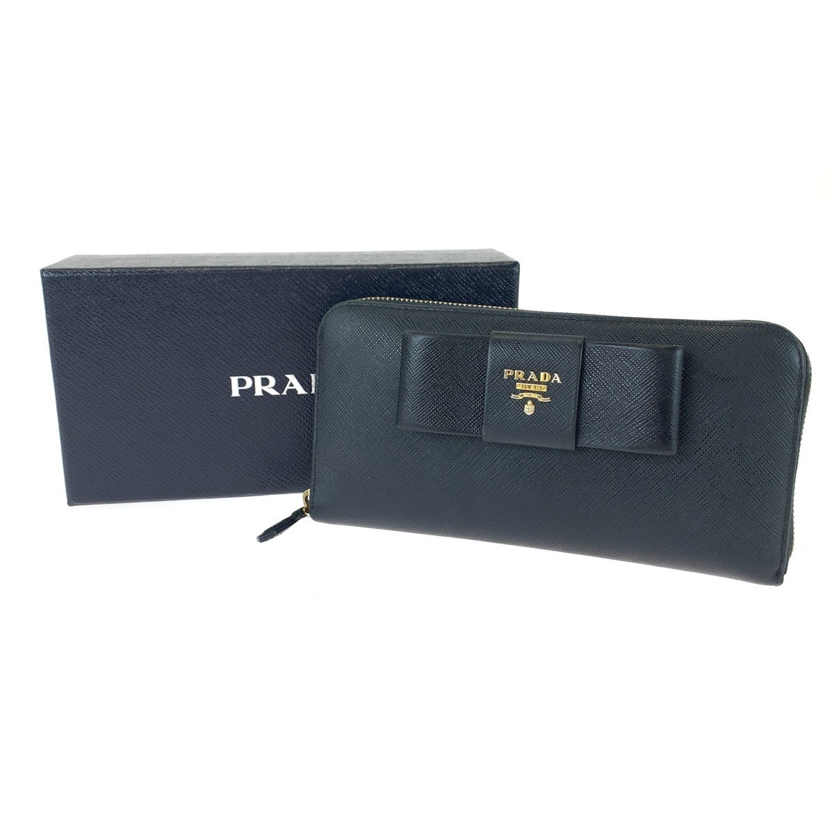 Prada Saffiano Leather Ribbon Long Wallet 1ML506 in Very Good Condition