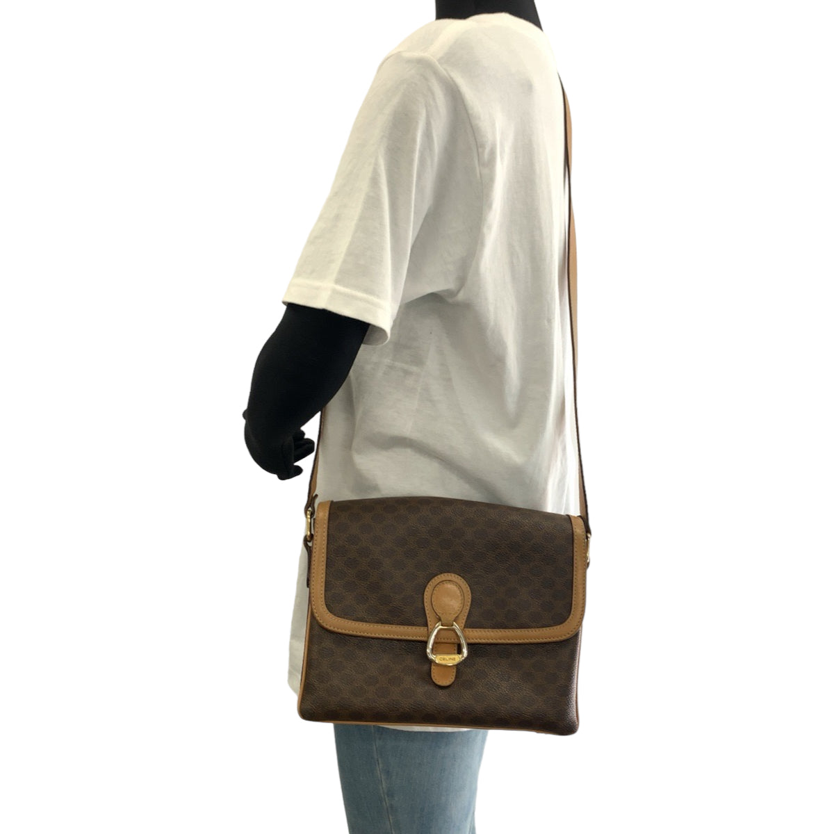 Celine Brown Macadam PVC Leather Shoulder Bag