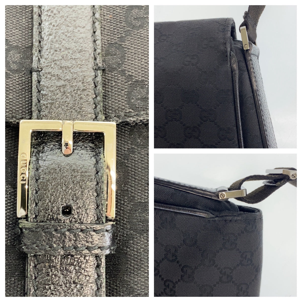 Gucci Black GG Canvas Leather Shoulder Bag