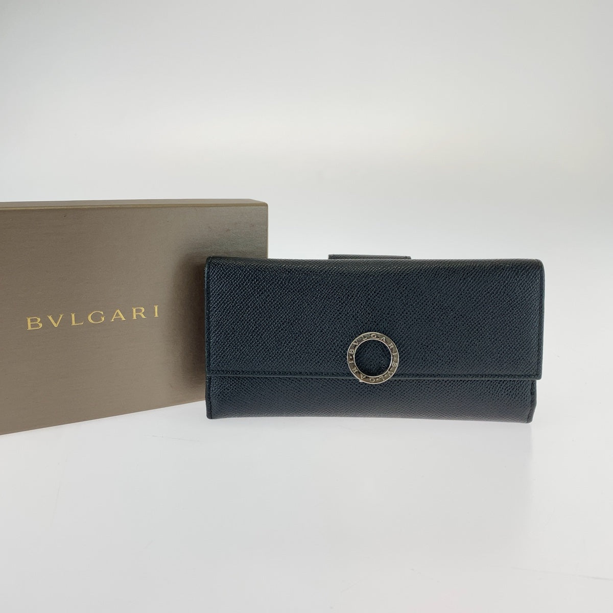 BVLGARI Black Leather Long Wallet Unisex 407135 in Very Good Condition