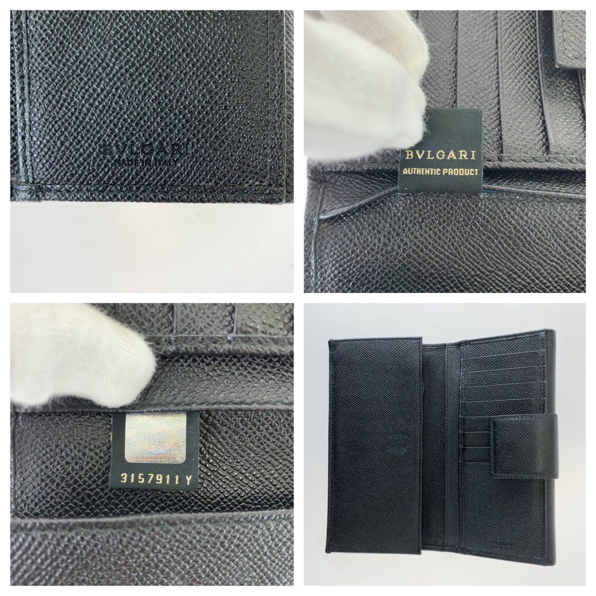 BVLGARI Black Leather Long Wallet Unisex 407135 in Very Good Condition