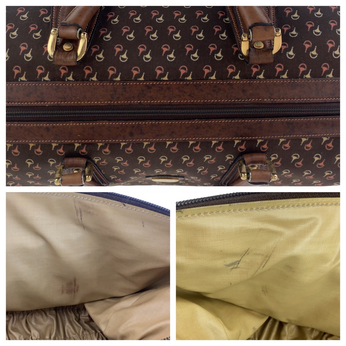 Gucci Nylon/Leather Old Gucci Horsebit Brown Gold Hardware Boston Bag 2way in Very Good Condition