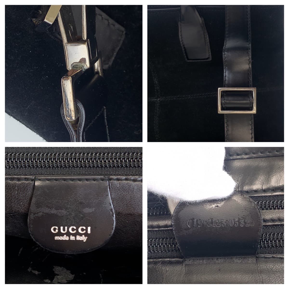 Gucci Suede/Leather Tote Bag Black Silver Hardware in Good Condition