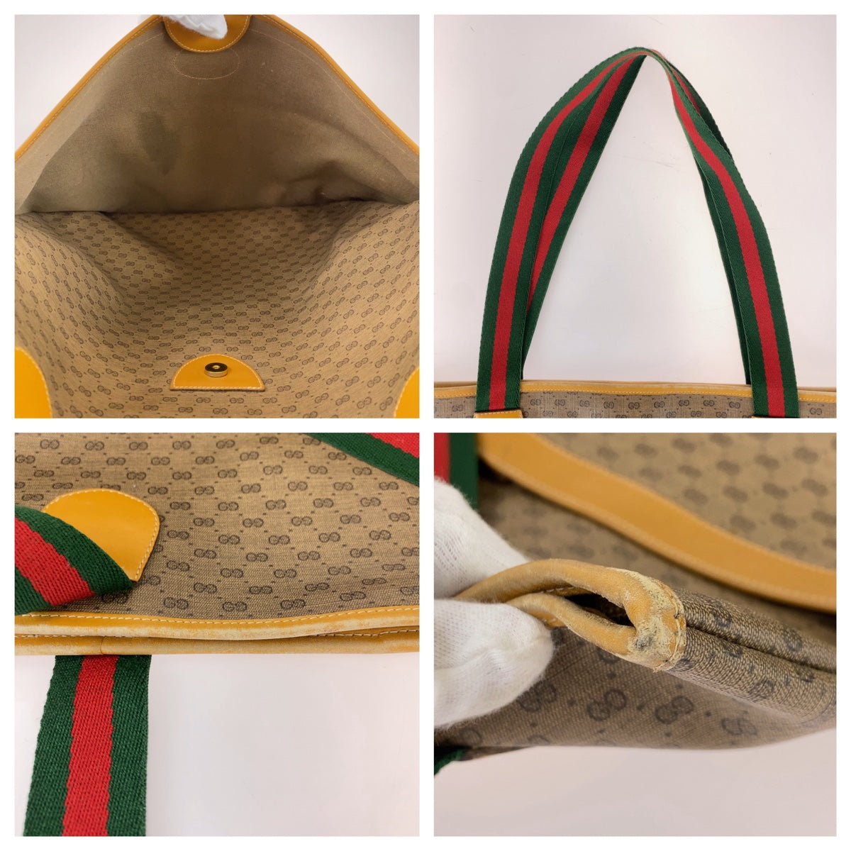 Gucci Vintage GG Supreme Canvas Leather Tote Bag