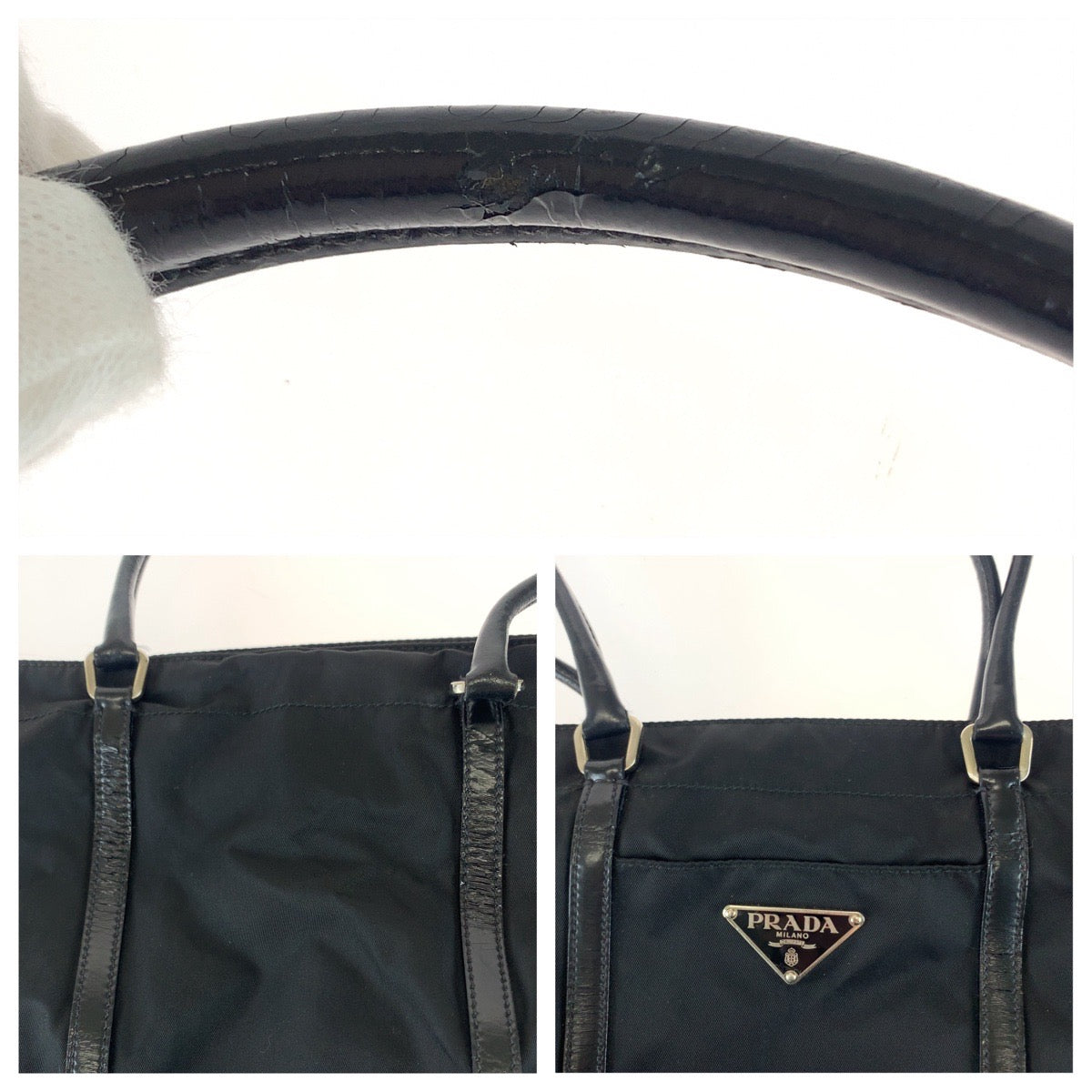 Prada Tessuto Nylon/Leather Tote Bag with Triangle Logo Plate in Very Good Condition