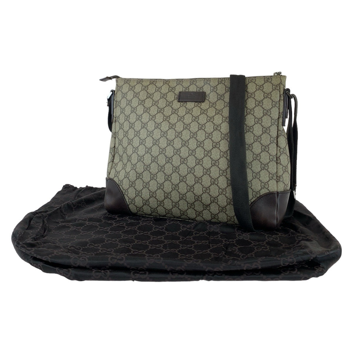 Gucci GG Supreme Canvas Brown Gray Silver Messenger Bag