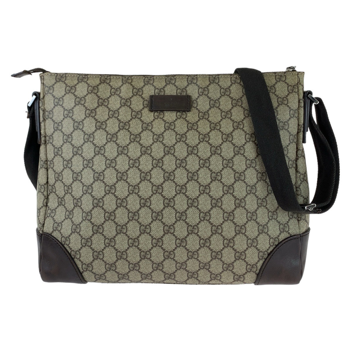 Gucci GG Supreme Canvas Brown Gray Silver Hardware Messenger Bag in Very Good Condition