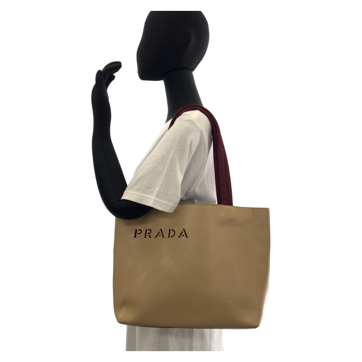 Prada Leather/Suede Tote Bag with Logo Cutout and Pouch in Very Good Condition