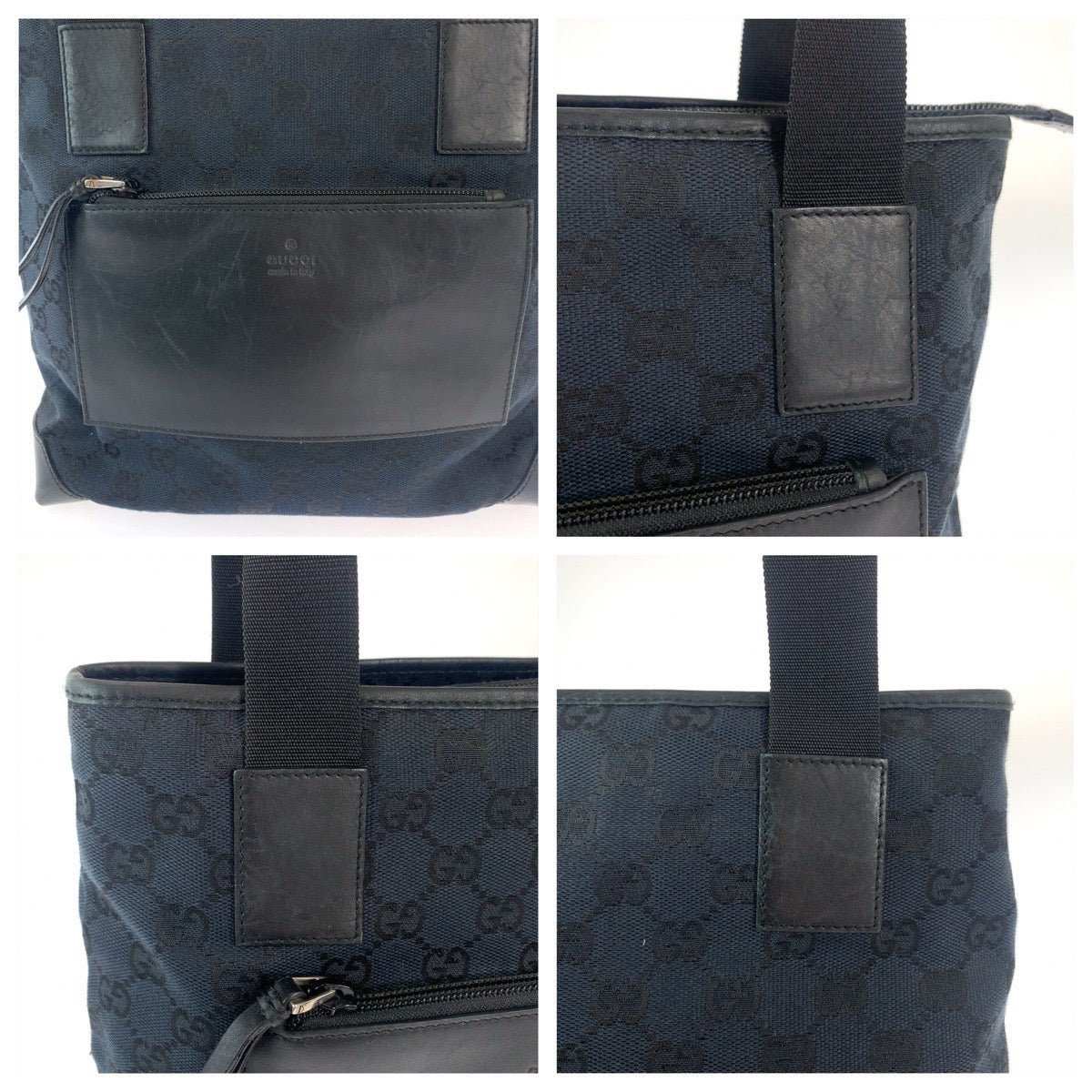 Gucci GG Canvas Tote Bag Black Silver Hardware in Very Good Condition