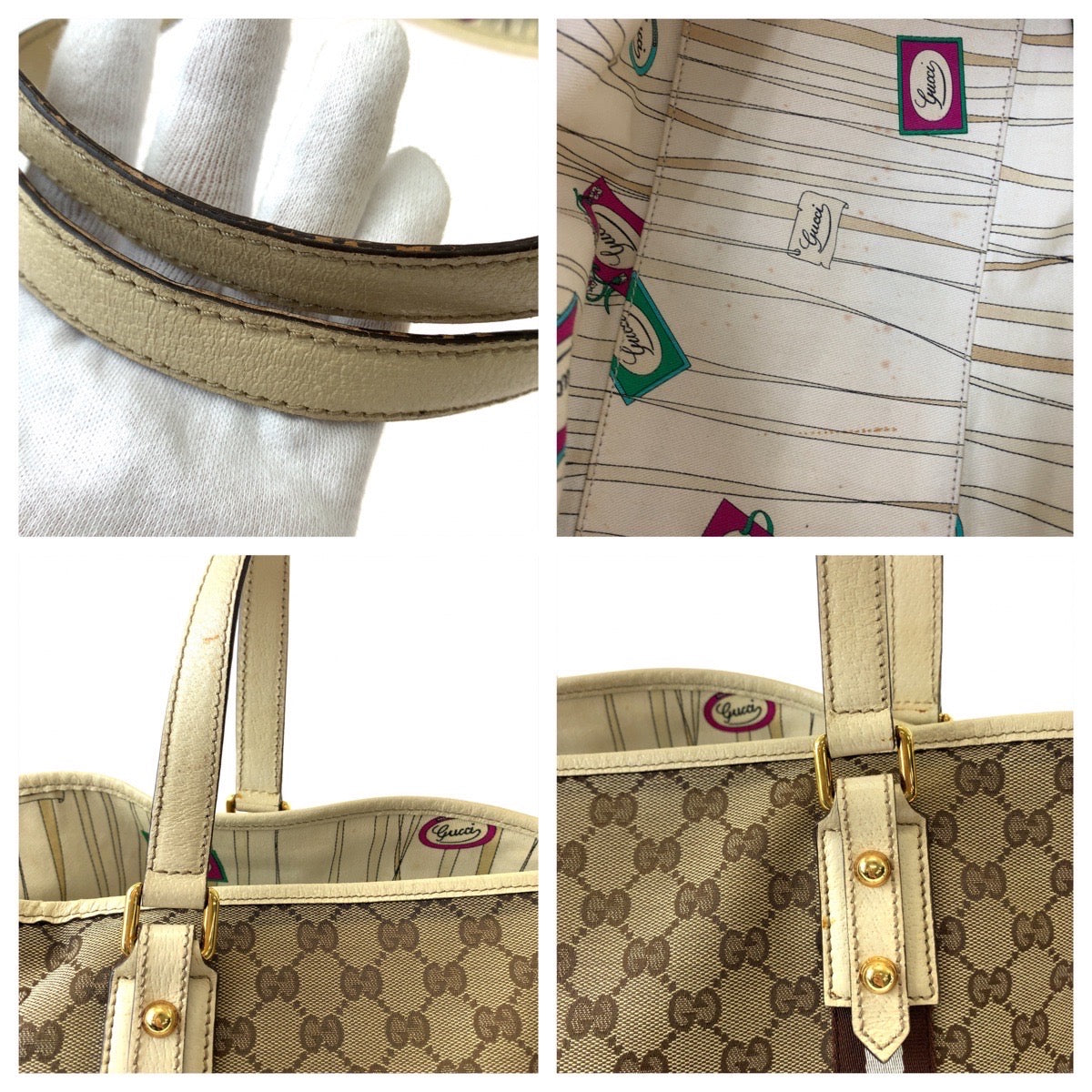 Gucci GG Canvas Tote Bag with Charm 407240 in Very Good Condition