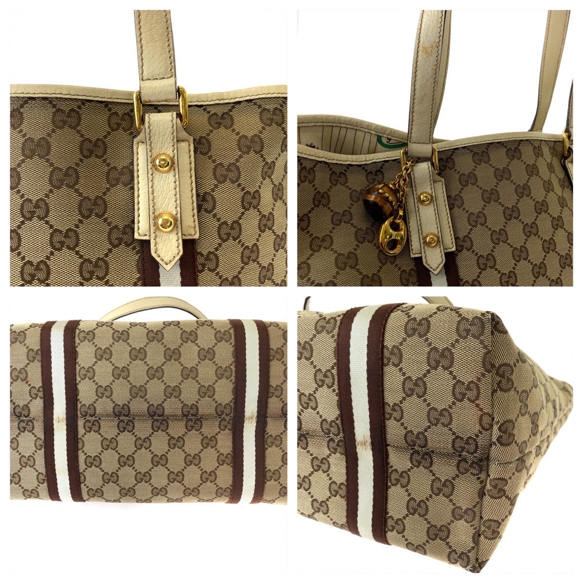 Gucci GG Canvas Tote Bag with Charm 407240 in Very Good Condition