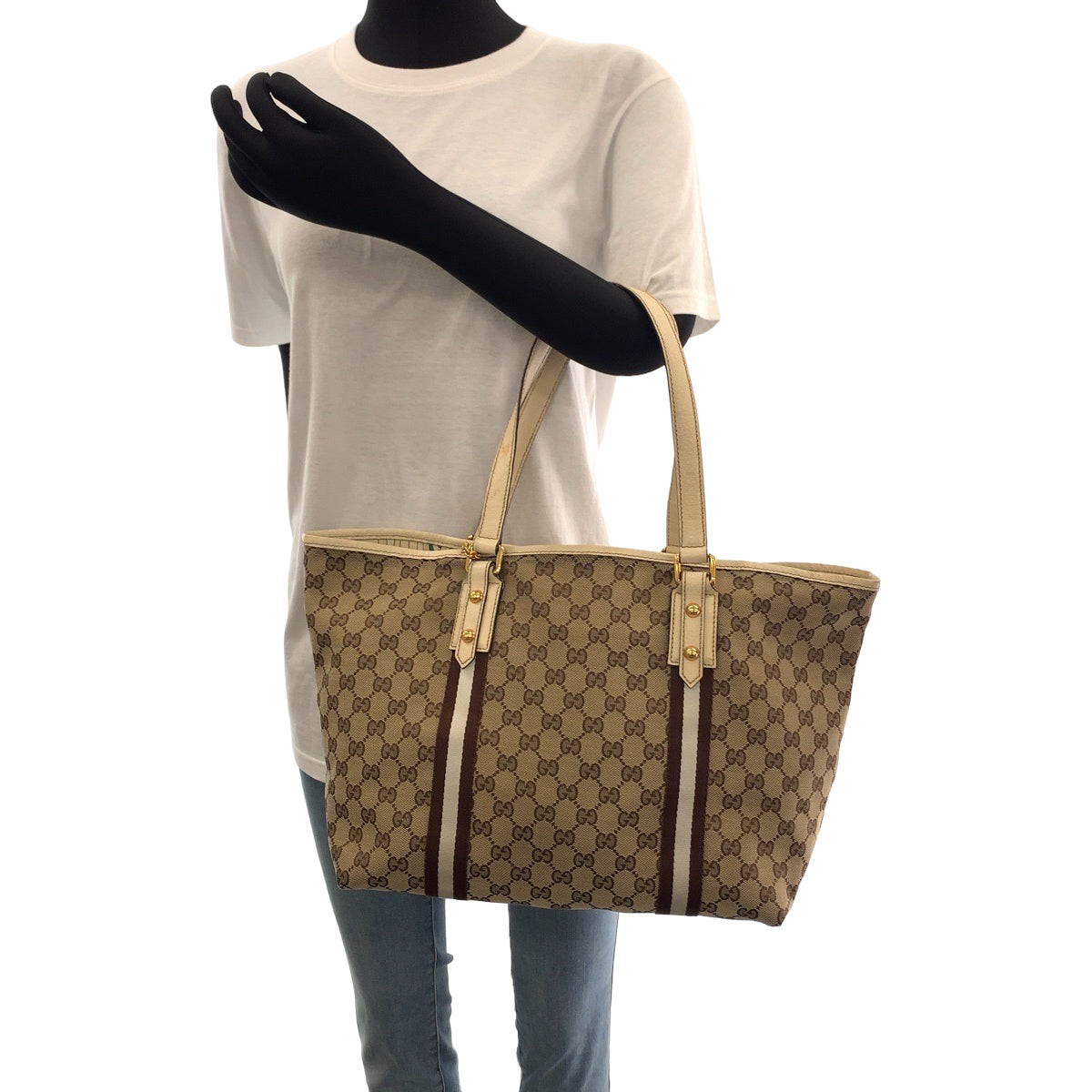 Gucci GG Canvas Tote Bag with Charm 407240 in Very Good Condition