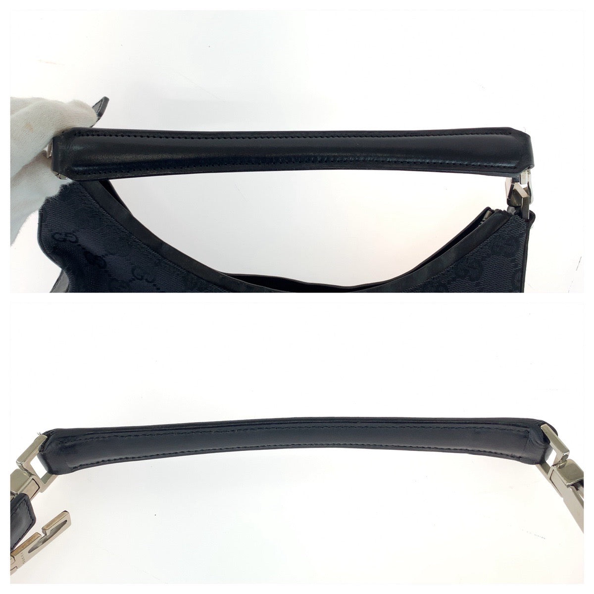 Gucci GG Canvas/Leather Shoulder Bag Black in Very Good Condition