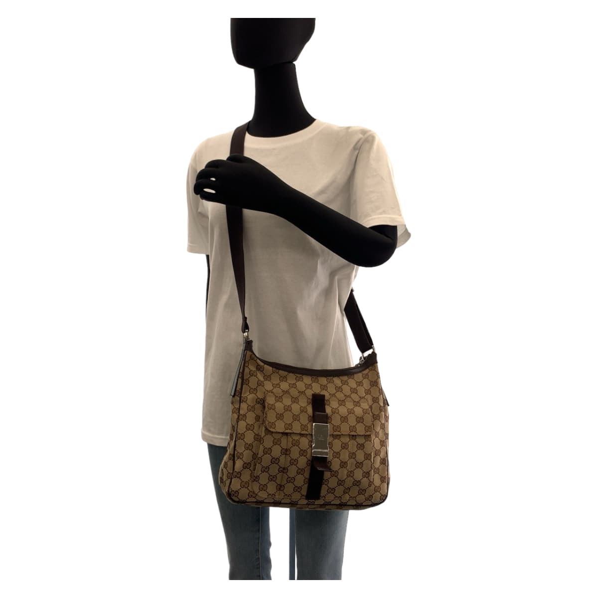 Gucci Beige GG Canvas Shoulder Bag 131211 in Very Good Condition