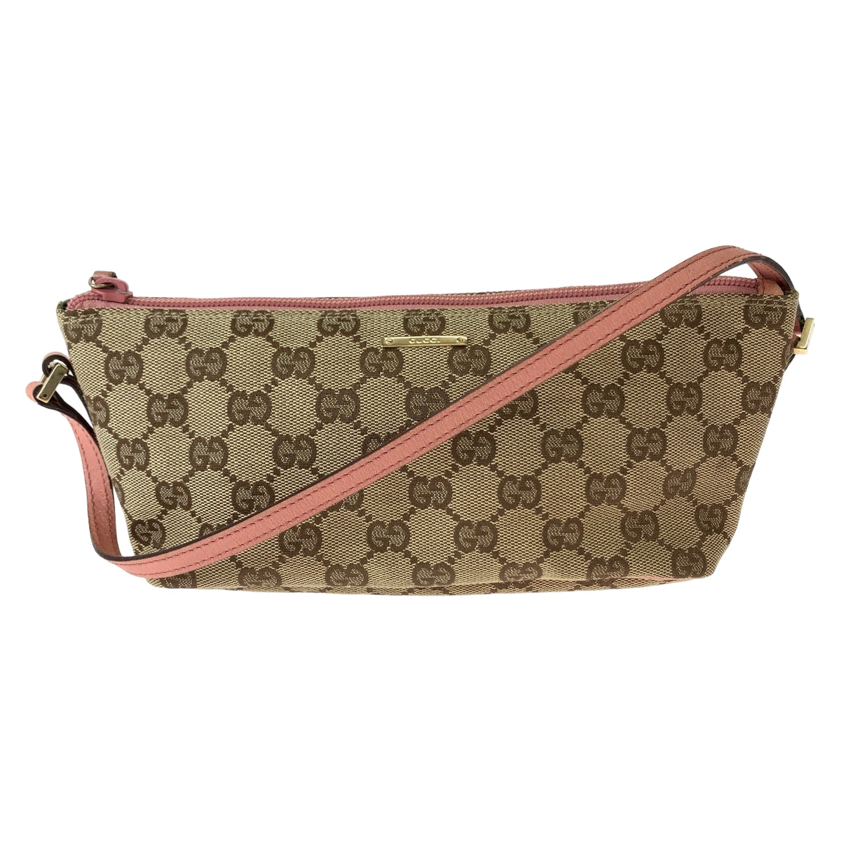 Gucci Beige Pink GG Canvas Leather Handbag Accessory Pouch in Very Good Condition