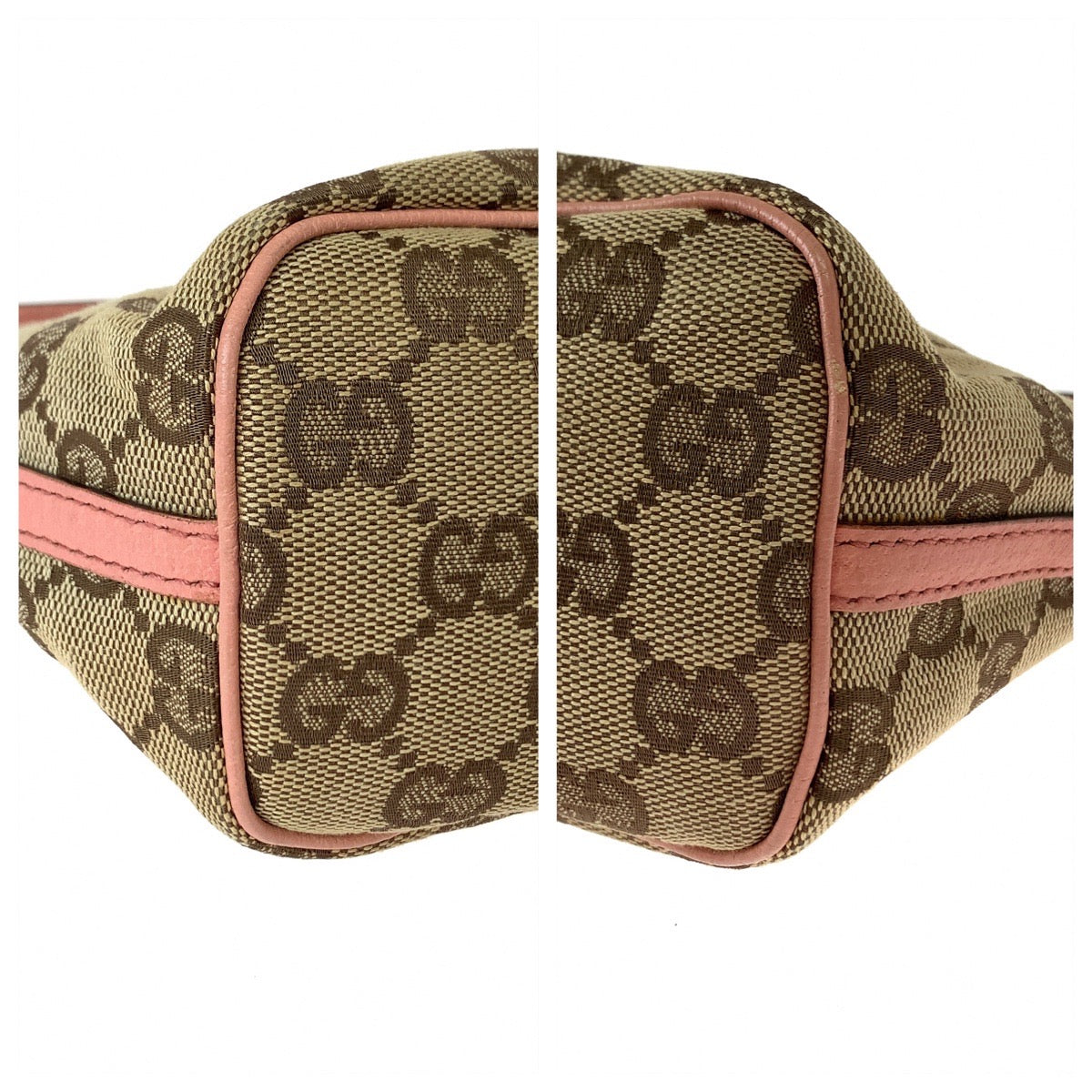 Gucci Beige Pink GG Canvas Leather Handbag Accessory Pouch in Very Good Condition