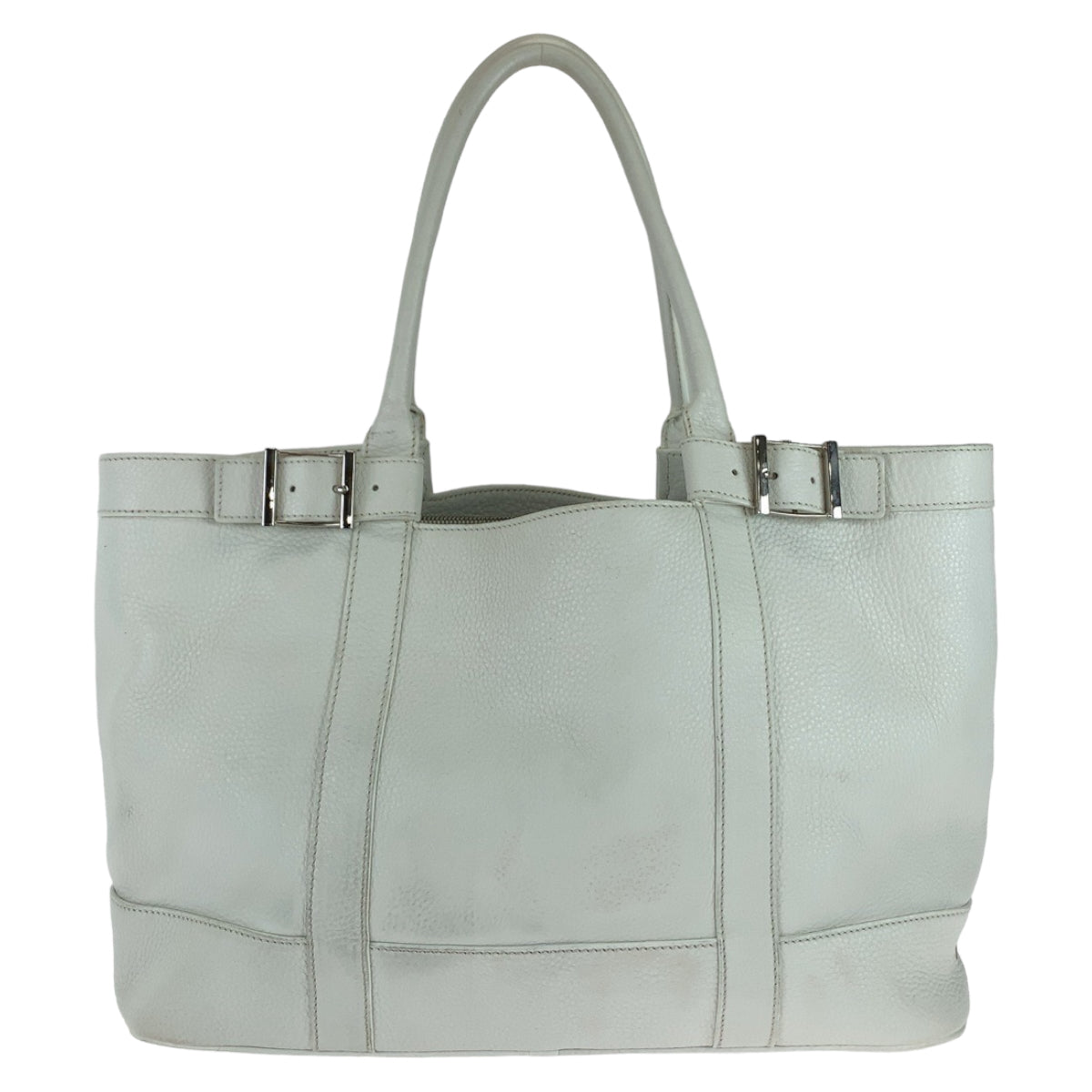 Tiffany & Co White Light Blue Leather Tote Shoulder Bag in Very Good Condition