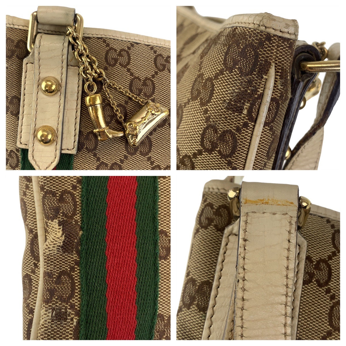 Gucci GG Canvas Shoulder Bag Beige White Gold Hardware in Good Condition