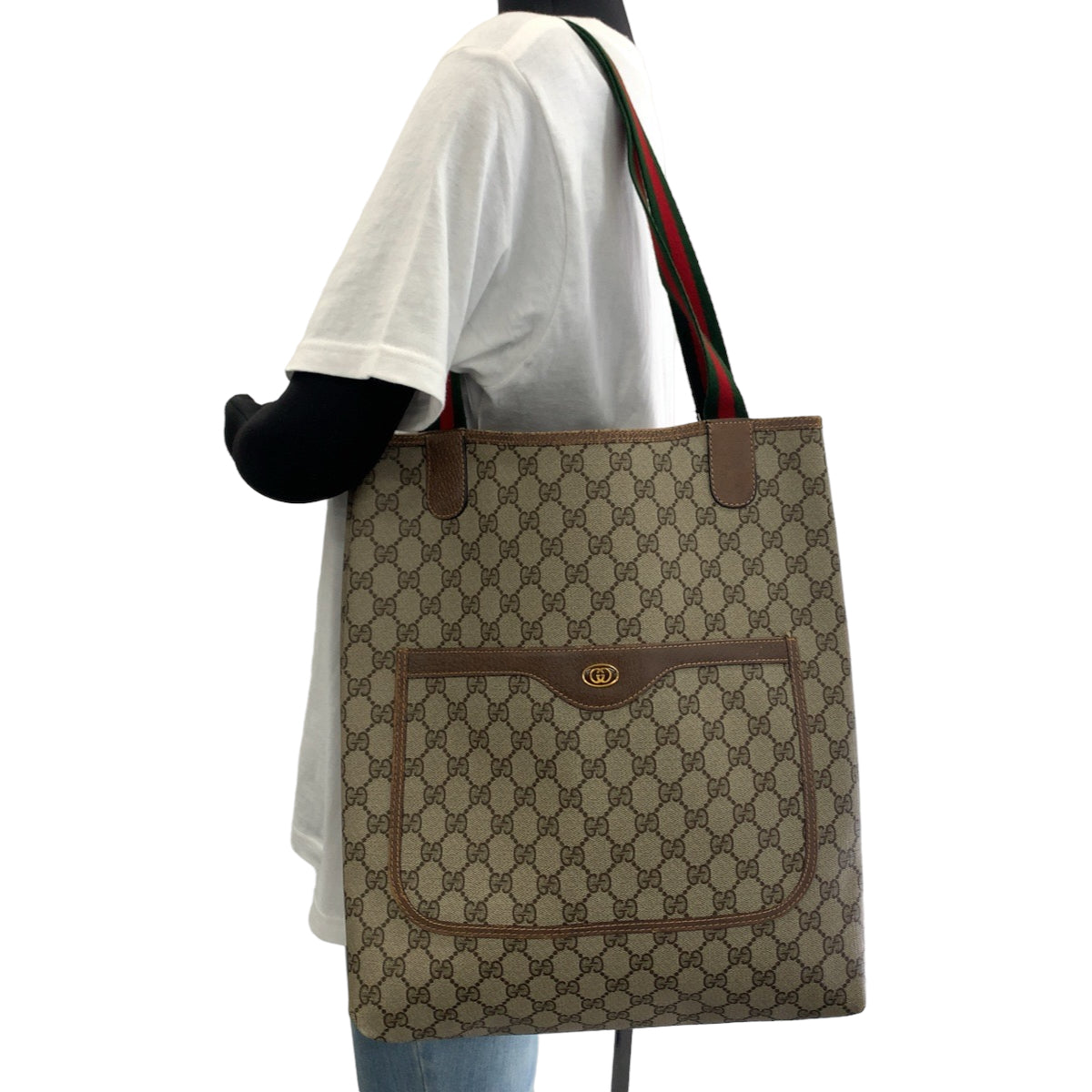 Gucci Vintage GG Supreme Canvas Leather Tote Bag in Very Good Condition