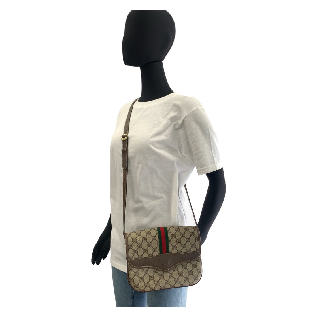 Gucci Vintage PVC Shoulder Bag Beige Brown