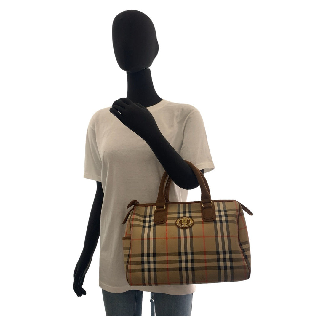 Burberry Nova Check Shadow Horse Canvas Handbag in Very Good Condition