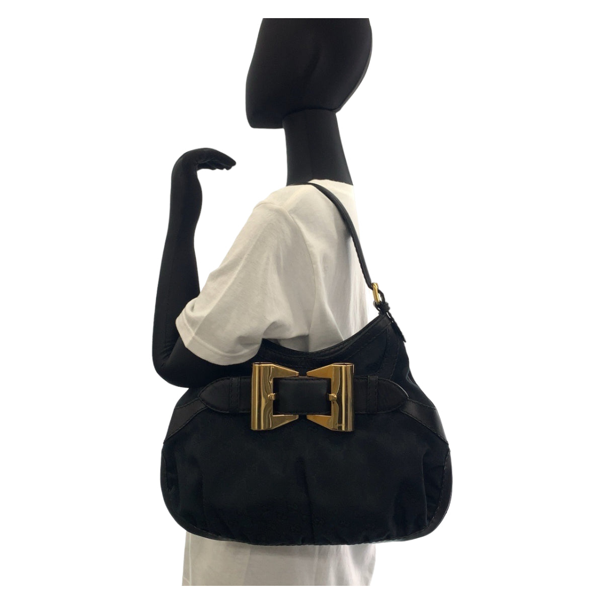 Gucci Queen Hobo Black GG Canvas Leather Bag