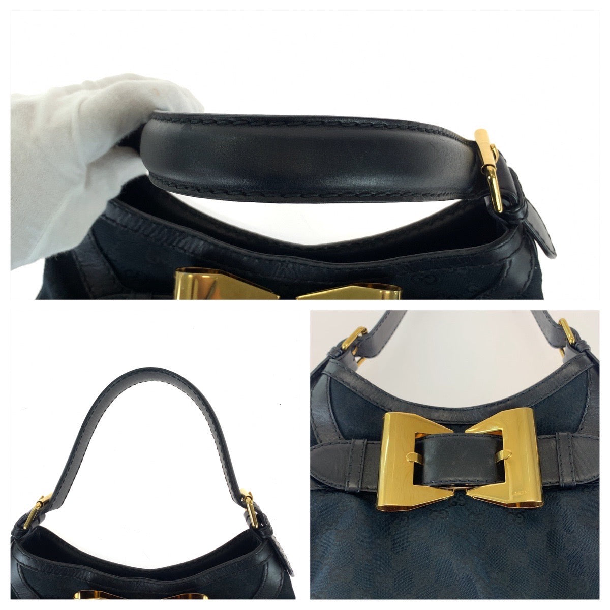 Gucci Queen Hobo Black GG Canvas Leather Bag