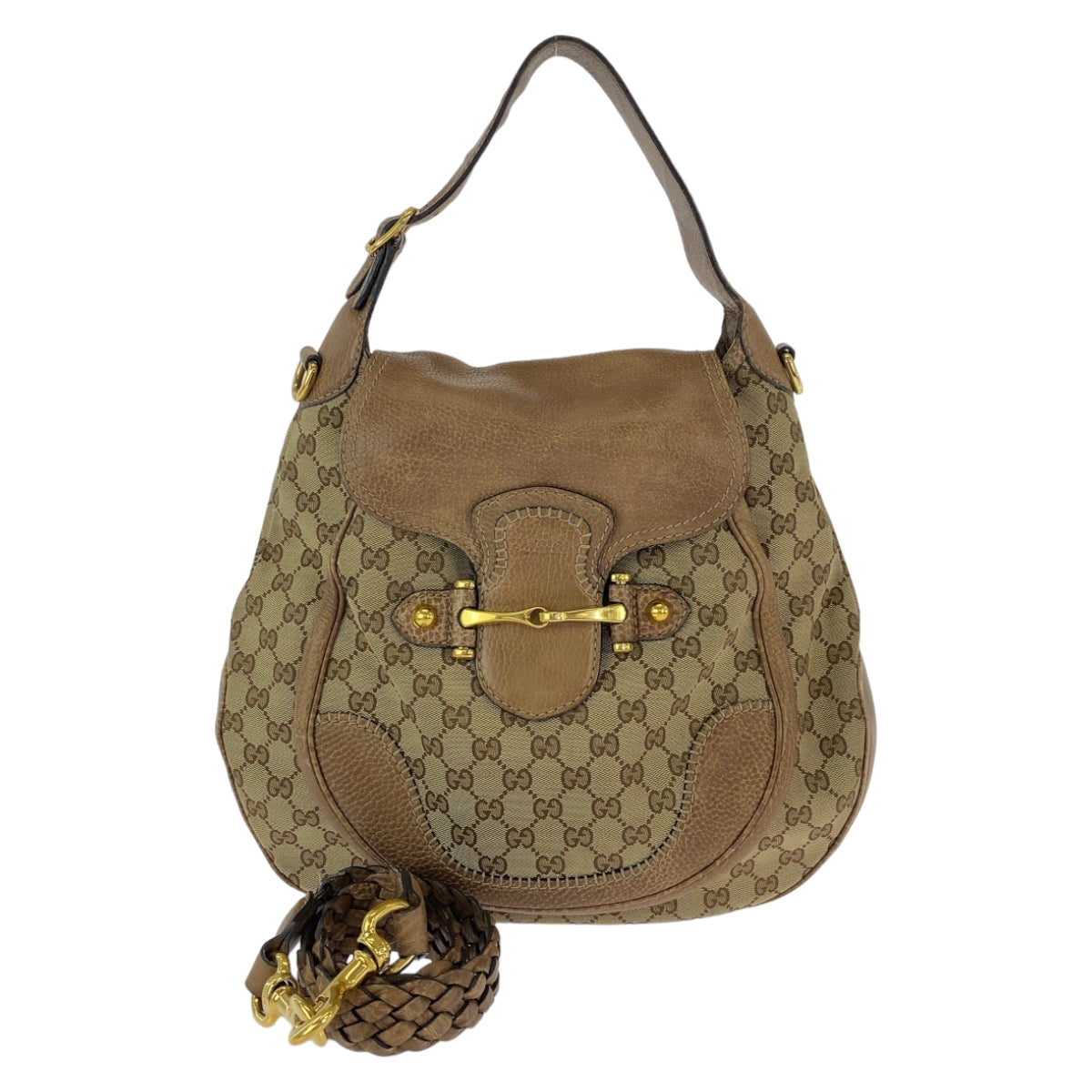 Gucci GG Canvas Horsebit 2-Way Shoulder Handbag in Very Good Condition