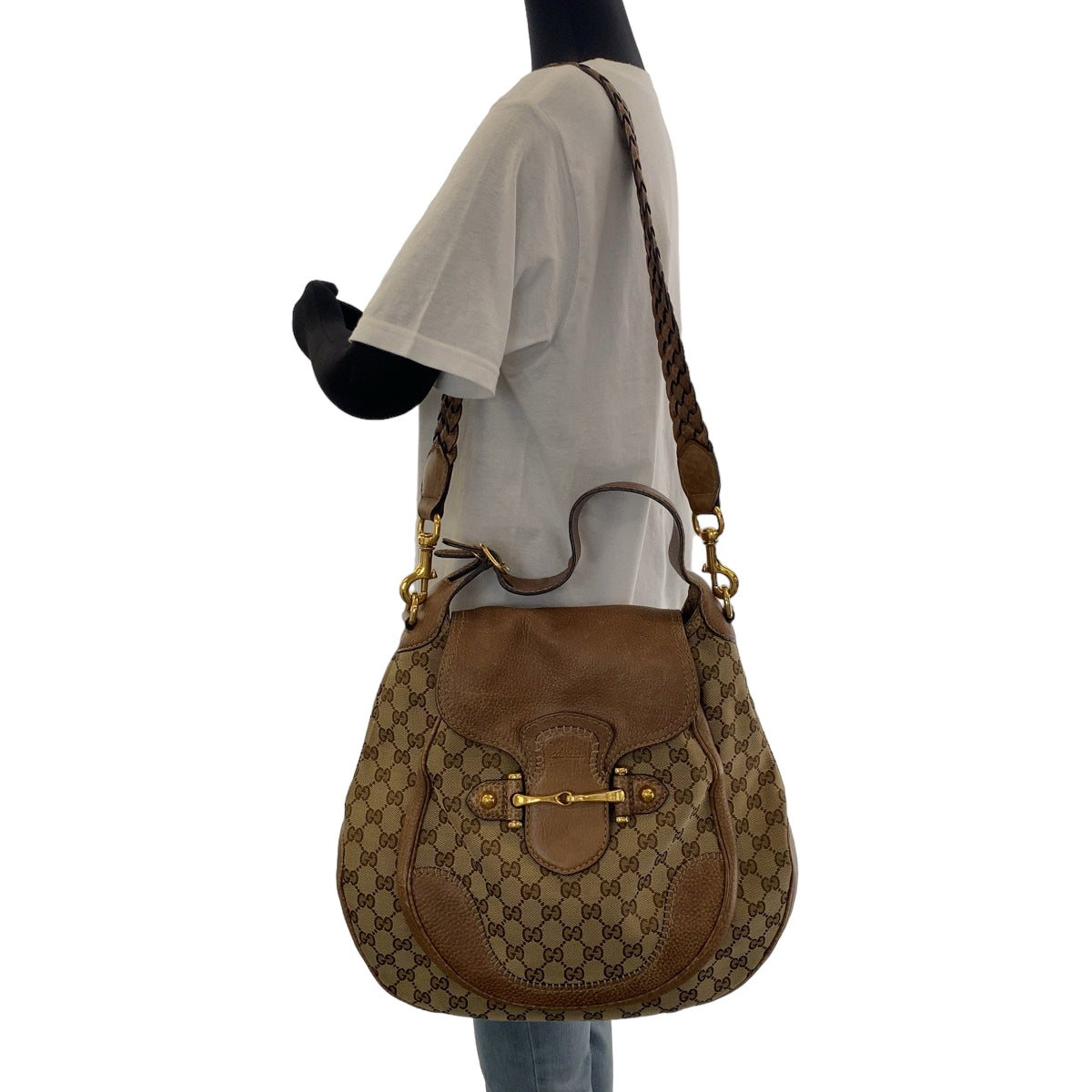 Gucci GG Canvas Horsebit 2-Way Shoulder Handbag in Very Good Condition