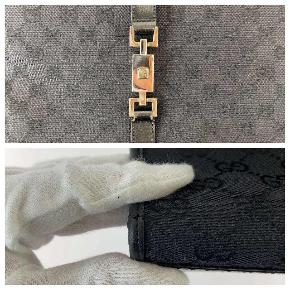 Gucci Jackie Black GG Canvas Leather Tote