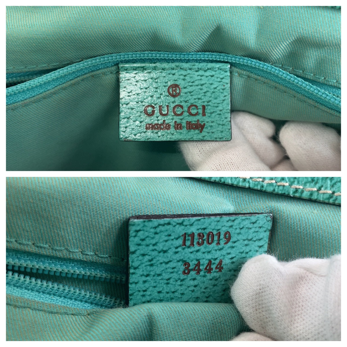 Gucci Beige Green Silver GG Canvas Leather Tote Bag in Very Good Condition