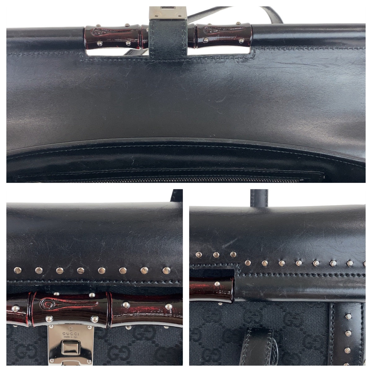 Gucci Bamboo Studs Shoulder Bag Black Leather