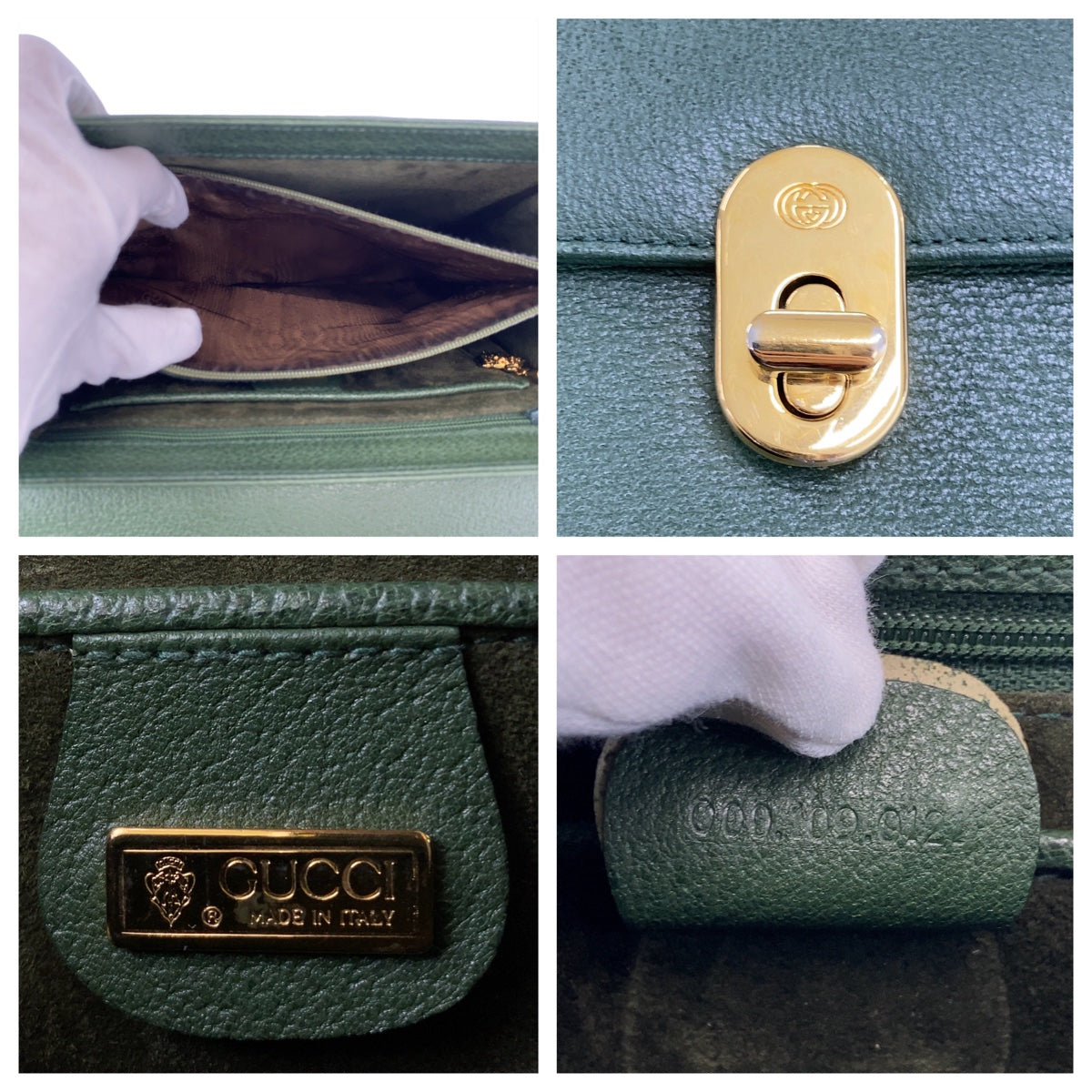 Gucci Vintage Leather Handbag Green Gold