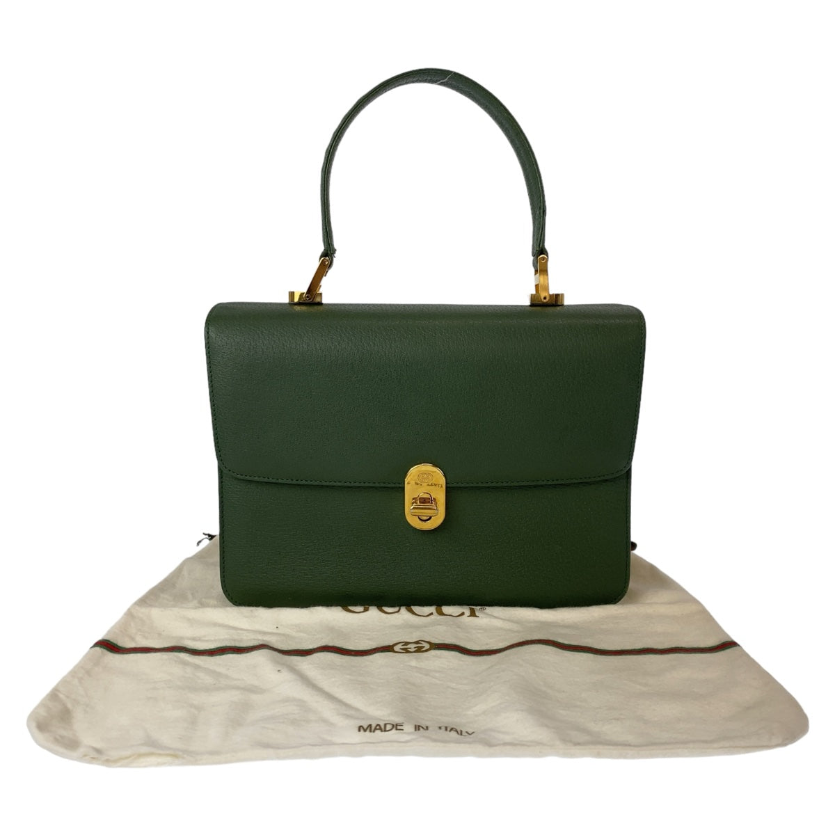 Gucci Vintage Leather Handbag Green Gold