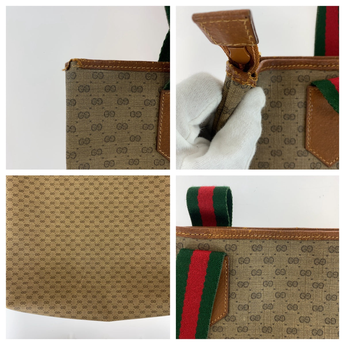 Gucci Vintage GG Supreme Canvas Leather Tote Bag