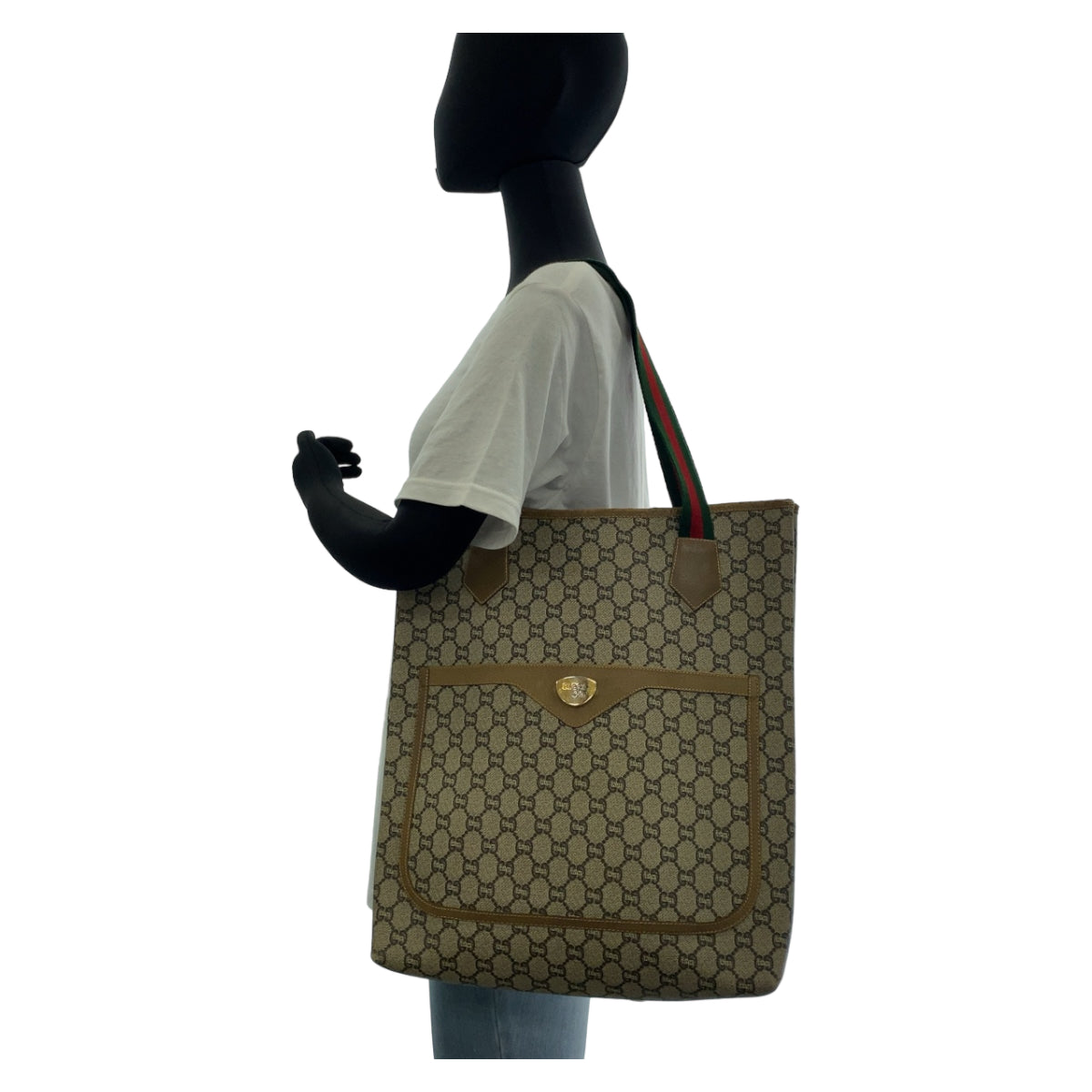 Gucci GG Supreme Canvas Leather Tote Bag 407348 in Very Good Condition