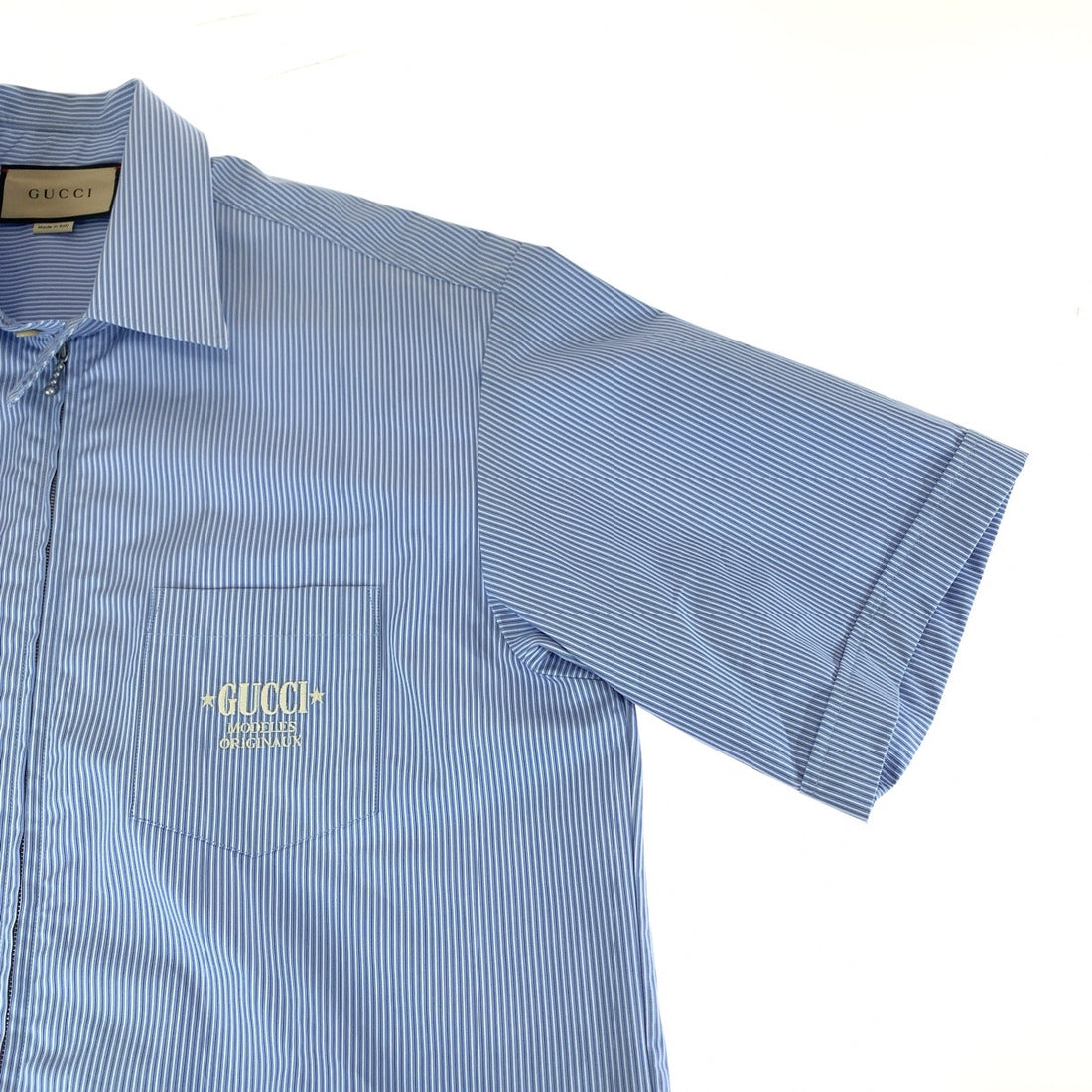 Gucci Embroidery Logo Cotton Shirt Blue White in Excellent Condition