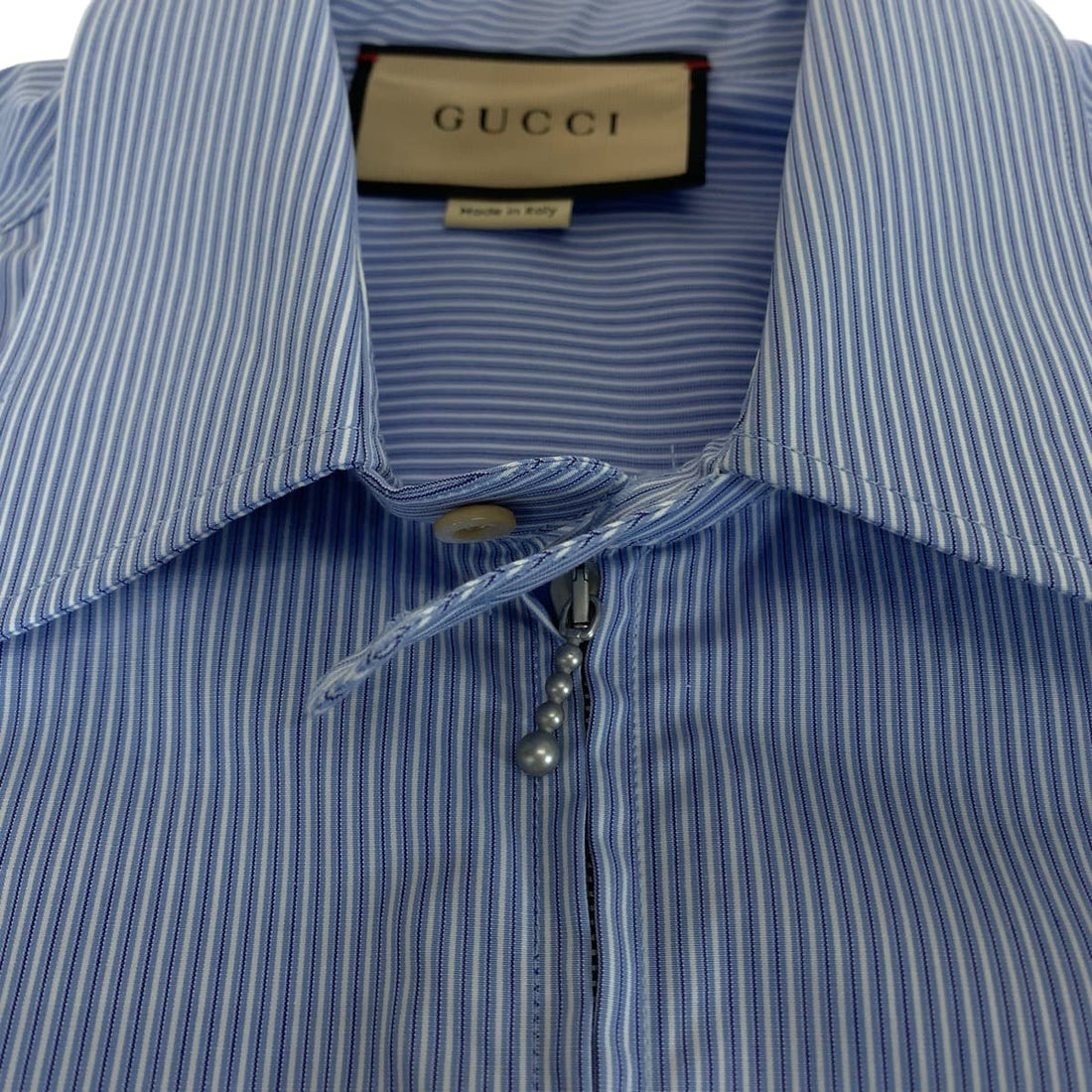 Gucci Embroidery Logo Cotton Shirt Blue White in Excellent Condition