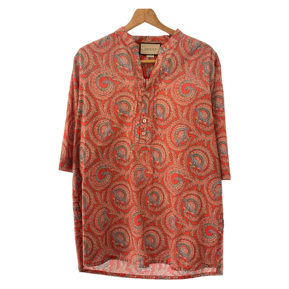 Gucci Paisley Cotton Shirt 44 Red in Excellent Condition